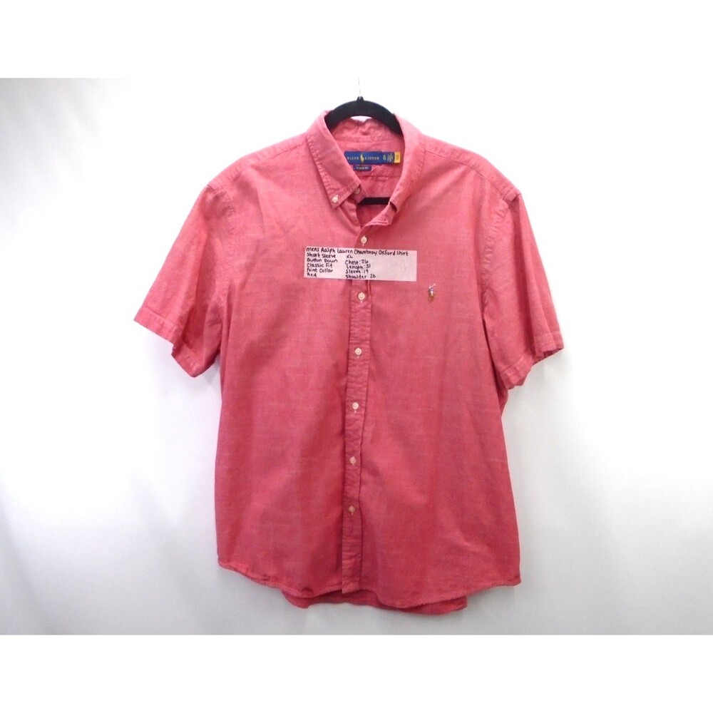 Polo Ralph Lauren Chambray Oxford Shirt Mens XL Red Short Sleeve Classic Flesh